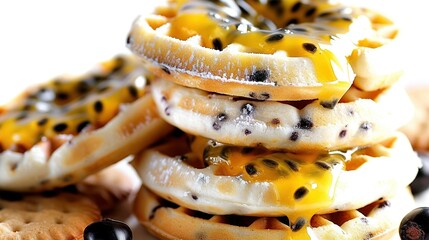Wall Mural -   A close-up of a stack of doughnuts topped with cheese and black olives