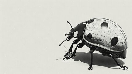 Canvas Print -   Black and white image of a bug with spotted legs against a white background