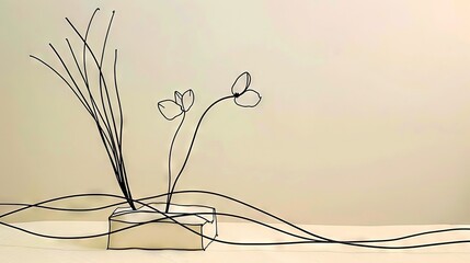Wall Mural -  Vase with plant on table against white wall backdrop
