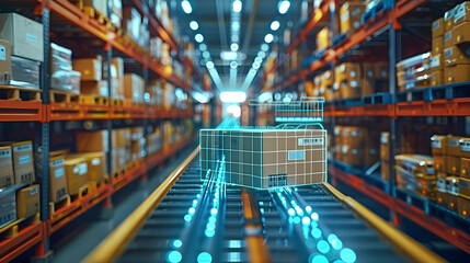 Wall Mural - smart warehouse management system using augmented reality technology to identify package picking and