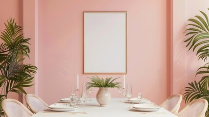 Wall Mural - Minimalist Dining Room with Vibrant Table Settings and Elegant 3D Rendered Interior