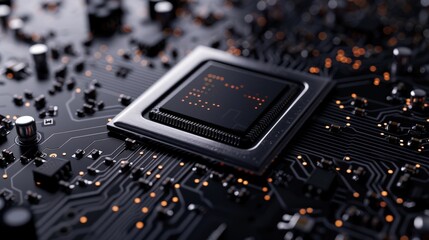 Wall Mural - A close up of a computer chip with a black background