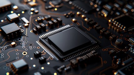 Wall Mural - A close up of a computer chip with a black background