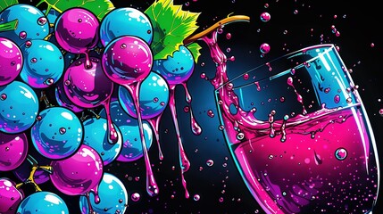 Wall Mural -   A close-up of a glass of wine with grapes on both sides