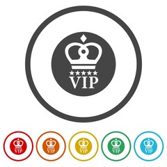 Sticker - VIP badge icon. Set icons in color circle buttons