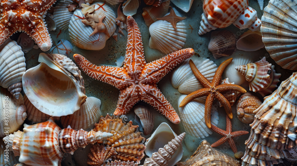 The ocean floor is a treasure trove of shells and starfish. Stock ...
