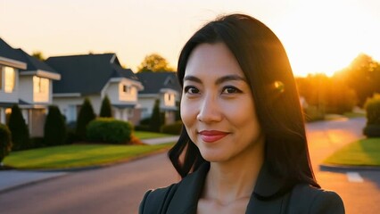 Poster - Woman smiling happy face portrait on a street