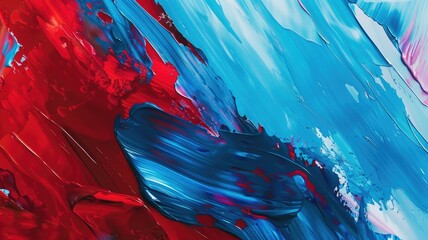 Wall Mural - Abstract Art with Red and Blue Paint Swirls - A close-up abstract painting with vibrant red and blue paint swirls creating a dynamic and textured visual experience. The bold brushstrokes and rich colo