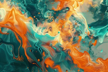 Aufkleber - A visually captivating abstract piece featuring vibrant and dynamic swirls of orange, blue, and teal colors, creating a sense of chaos and artistic beauty. This image represents creativity and imagin