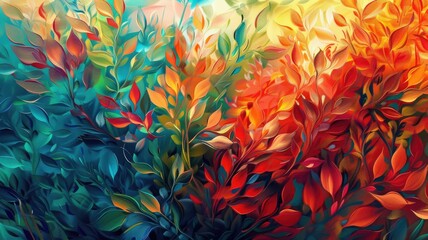 Wall Mural - Autumn Leaves Abstract Art - A vibrant abstract illustration of colorful leaves in autumn - A vibrant abstract illustration of colorful leaves in autumn
