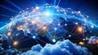 © Spot Decor - Global Network Connection - Earth with glowing lines and nodes above clouds - 3D illustration