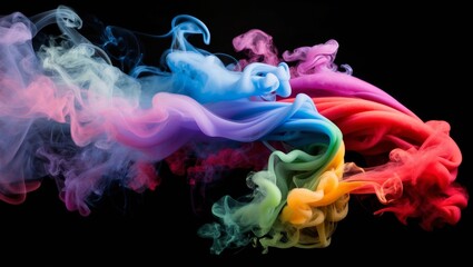 Canvas Print - Colorful ink swirls against a black backdrop