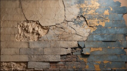 Canvas Print - A worn and weathered brick wall, showcasing the passage of time