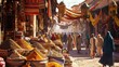 © Business Pics - A busy market street in Marrakech complete with vibrant spices and textiles