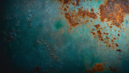 Wall Mural - Rusted metal surface with teal paint, featuring rust spots and flaking paint