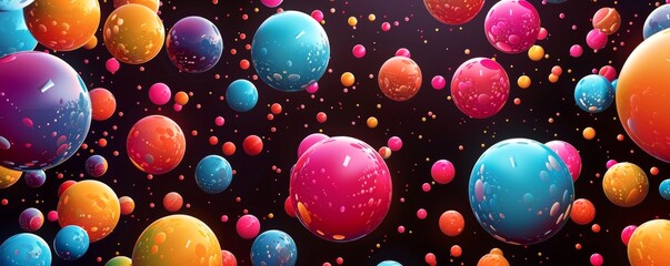 Wall Mural - colorful spheres floating on purple abstract background with vibrant bokeh effects