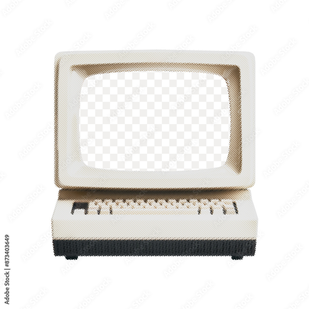 Retro Computer Halftone Colored halftone old computer. Vector illustration isolated on ...
