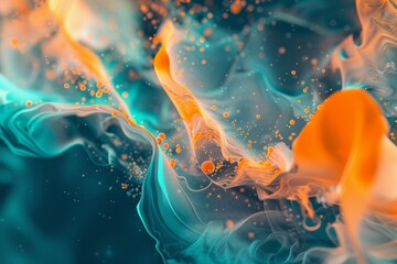 Aufkleber - Vivid abstract art featuring flowing patterns of blue and orange, creating a dynamic visual journey exemplifying the confluence of energies and the beauty of artistic expression.