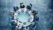 © InfiniteFlow - High-angle shot of professionals having a corporate meeting around a circular table in a modern office. AIG53M