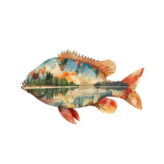 Wall Mural - silhouette tilapia fish with lake scene inside vector illustration in watercolor style