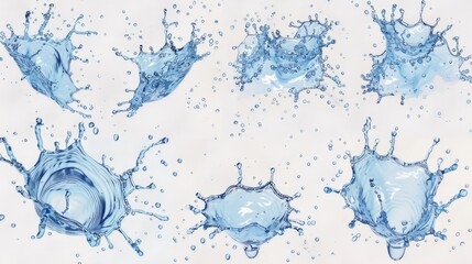 Poster - A series of water droplets are shown in various sizes and positions. Concept of movement and fluidity, as if the water droplets are in motion