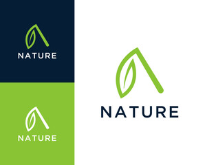 Wall Mural - A nature logo. Letter A with leaf element logo design illustration.