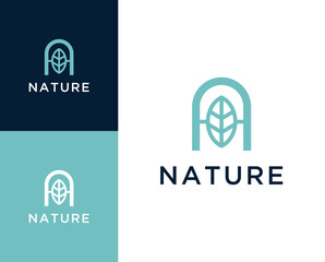 Wall Mural - A nature logo. Letter A with leaf element logo design illustration.