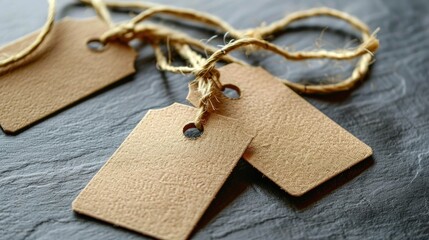 Poster - Sale concept with brown paper tags using jute rope and copy space