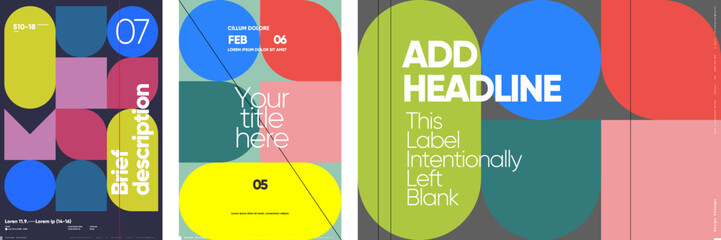 Wall Mural - a collection of trendy posters with customizable headlines and descriptions, featuring geometric sha