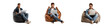 © Hamza - Set of Full length happy young man sit in bag chair using new laptop isolated on transparent background