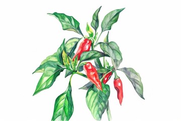 Wall Mural - Watercolor Illustration of Chili Plant Symbolizing Growth and Spice