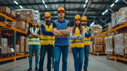 Wall Mural - Confident Warehouse Team in Protective Gear Standing United in Warehouse