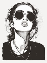 Beautiful woman in sunglasses abstract vector illustration in grunge style for your design. Fashion illustration