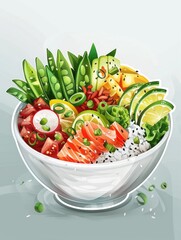 Wall Mural - A bowl of food with a variety of vegetables and fruits, including carrots, broccoli, and oranges