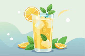 Wall Mural - Glass of lemonade with lemons juice illustration 