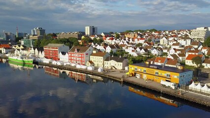 Sticker - Vagen old town aerial panoramic view in Stavanger, Norway. Stavanger is a city and municipality in Norway.