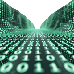abstract green digital binary code landscape representing data flow and technology for coding or cyb