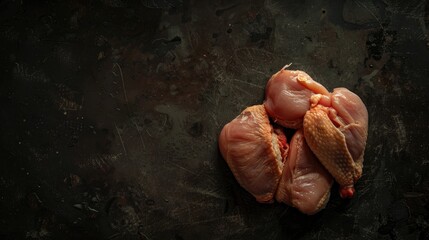 Wall Mural - Raw chicken parts on dark background viewed from above