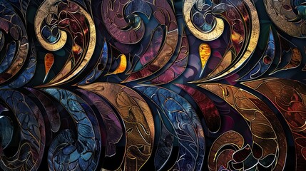 Wall Mural - A colorful abstract painting with gold and blue swirls
