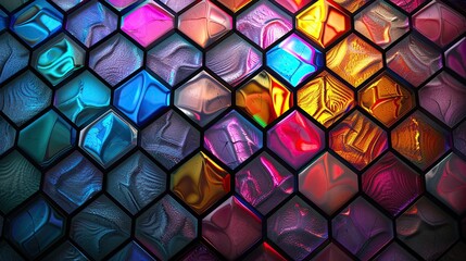 Wall Mural - A colorful mosaic of hexagons with a blue and yellow square in the middle
