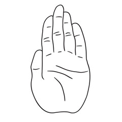 Open palm hand gesture, line art drawing vector illustration, stop hand sign