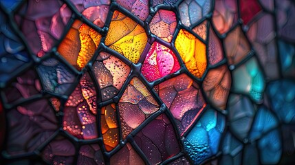 Wall Mural - A colorful stained glass window with a yellow stone in the middle