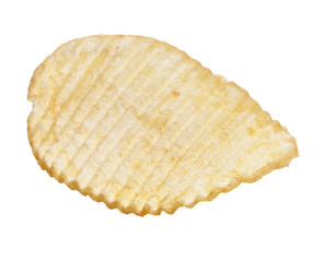 Poster - Close-up of a single crisp ridged potato chip isolated on a white background.