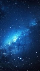 Wall Mural - Starry night sky with bright blue nebula and scattered shining stars