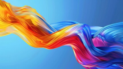 Wall Mural - Abstract colorful flowing line of paint on a blue background