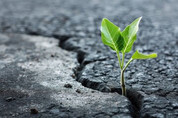 Wall Mural - a young plant growing out of a crack in the road