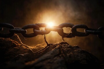 Sticker - a chain link in a tunnel with a light shining through it