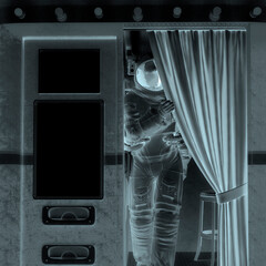 Wall Mural - astronaut is standing up in the photo machine