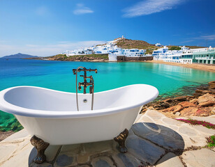 Wall Mural - Bathtub on the beach of Mykonos island, Greece