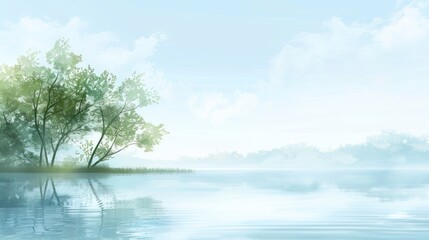 Sticker - Peaceful Serenity of a Misty Lake and Trees